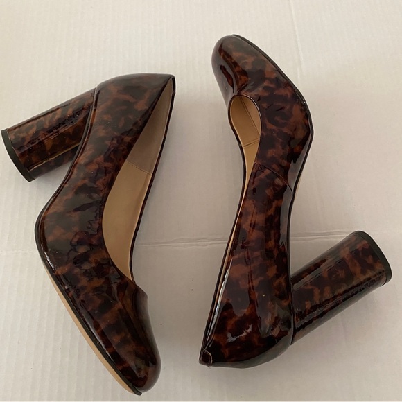 Idols Patent Faux Leather Elena Cinnamon Tortoise Round Toe BlockHeel Shoes 10 - Picture 7 of 12